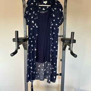 Navy Blue Floral Kimono style dress by Lucky Brand